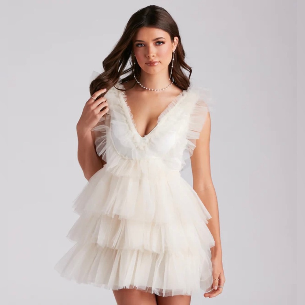 Devon Ruffled Tulle V-neck Party Dress